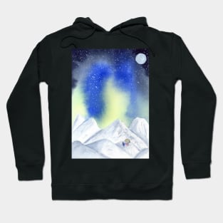 Camping in the Mountains with Northern Lights Watercolor Art Hoodie